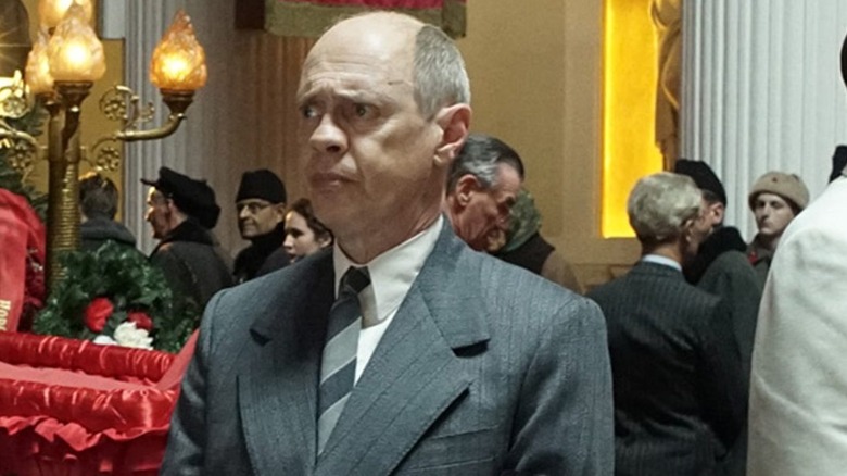 Nikita Khrushchev (Steve Buscemi) is deeply concerned in The Death of Stalin