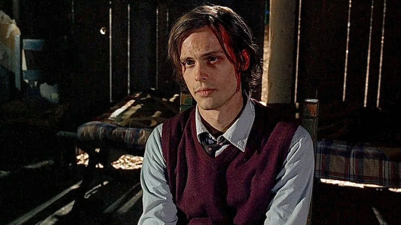 Matthew Gray Gubler as Spencer Reid, bleeding and held captive in a cabin on Criminal Minds