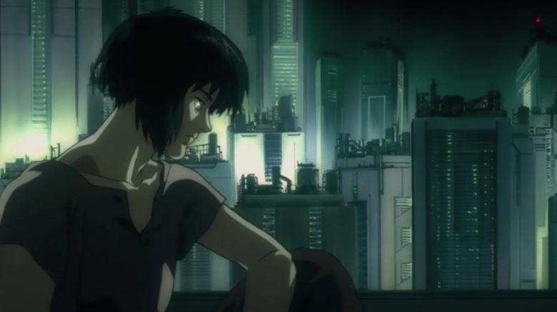 Ghost in the Shell Kusanagi looks over the city at night