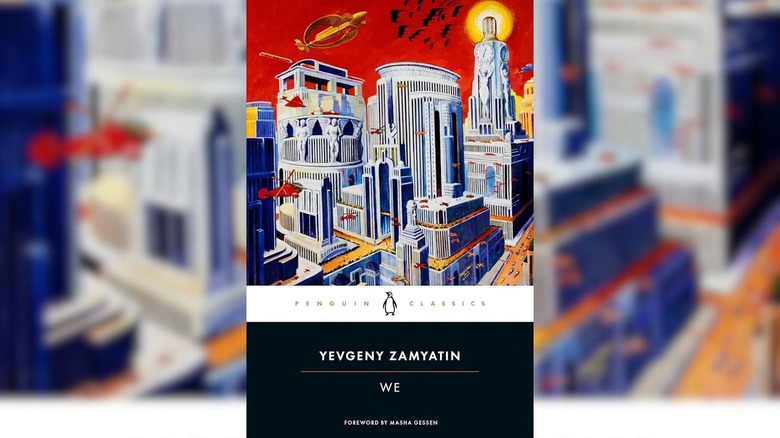 Dystopian city on cover of We by Yevgeny Zamyatin