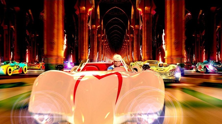 Speed Racer (Emile Hirsch) drives the Mach Five ahead of rivals in Speed Racer (2008)