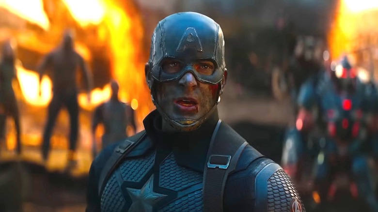 Avengers appearing behind Captain America (Chris Evans) in Avengers: Endgame