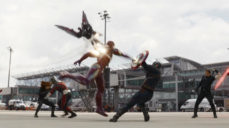 The Avengers fighting one another at an airport in Captain America: Civil War