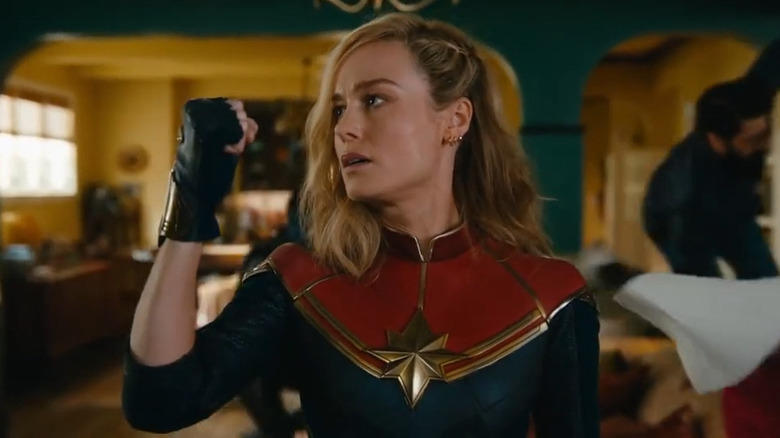 Captain Marvel (Brie Larson) raising her fist in The Marvels