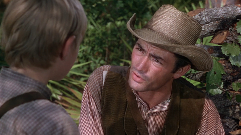 Peck speaking to son