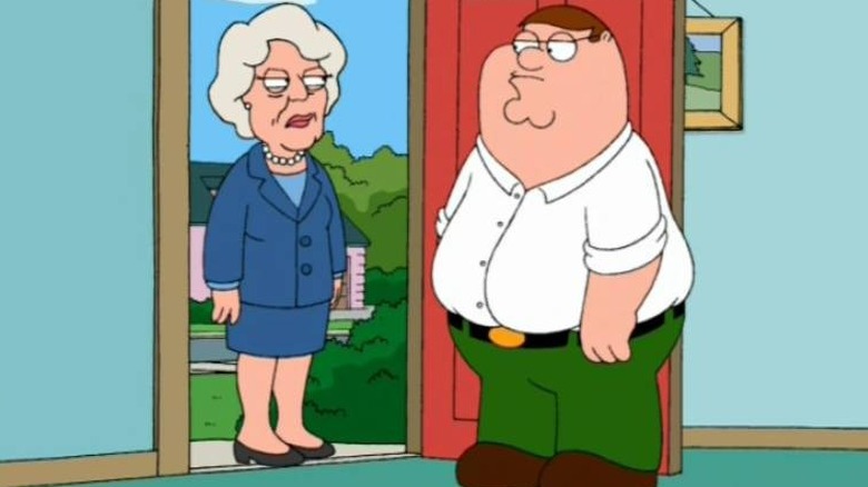 Betty White in Peter's doorway on Family Guy