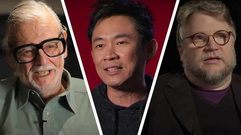George Romero, James Wan, and Guillermo del Toro in a composite image