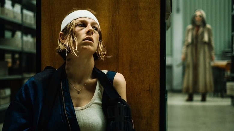 Hunter Schafer as Gretchen, hiding from a killer in Cuckoo