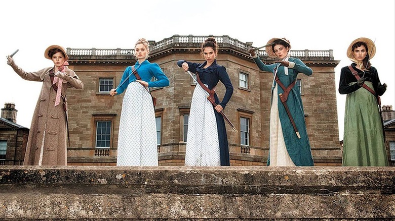 The Bennet Sisters wield swords in "Pride and Prejudice and Zombies"