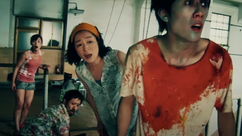 actors scared by zombie in One Cut of the Dead