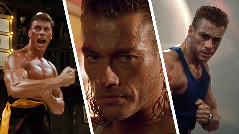 Composite image of Jean-Claude Van Damme's Frank Dux in Bloodsport, Chance Boudreaux in Hard Target, and Guile in Street Fighter