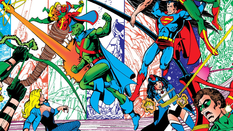The DC heroes fight each other on the cover to Justice League of America (vol. 1) #200