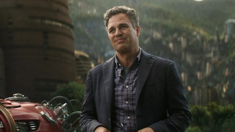 Bruce Banner (Mark Ruffalo) stands by the Hulkbuster armor in Avengers: Infinity War