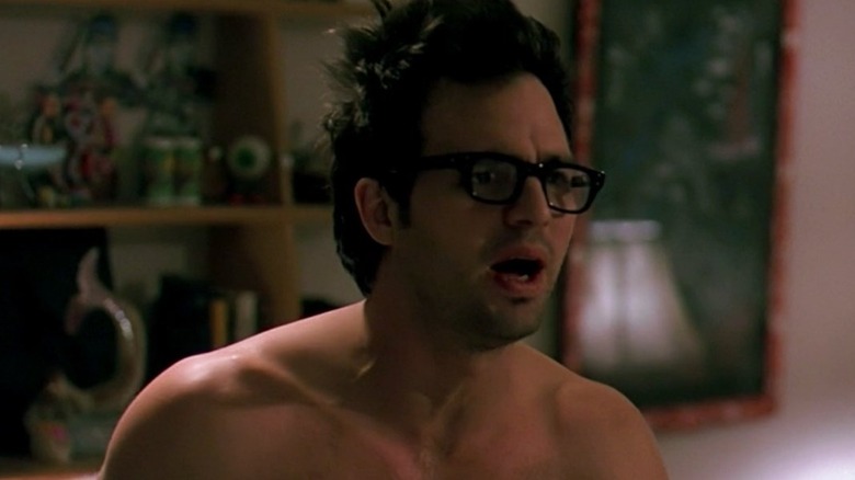Stan Fink (Mark Ruffalo) stands topless with his mouth agape in Eternal Sunshine of the Spotless Mind