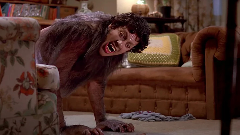 David Naughton as David, slowly and painfully becoming a wolf monster