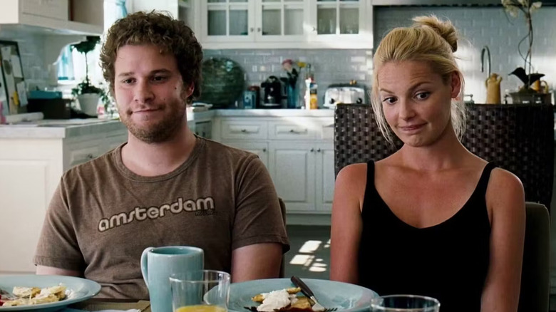 Seth Rogen as Ben and Katherine Heigl as Allison sit awkwardly at breakfast in Knocked Up