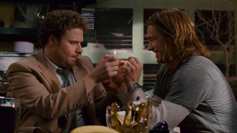 James Franco as Saul and Seth Rogen as Dale try to light a cross-joint in Pineapple Express