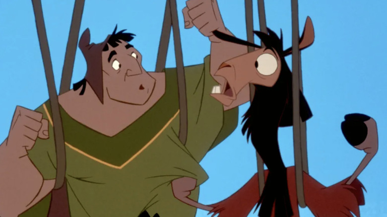 John Goodman as Pacha and David Spade as Emperor Kuzco tangled up in The Emperor's New  Groove