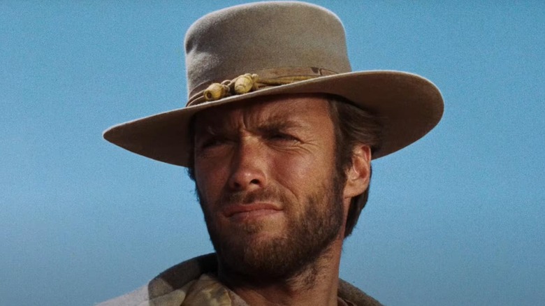 Clint Eastwood as Blondie, or The Man with No Name, framed against a clear blue sky in The Good, the Bad, and the Ugly.