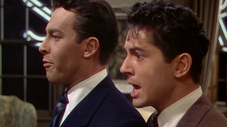John Dall as Brandon and a yelling Farley Granger as Phillip, looking to the left in Rope