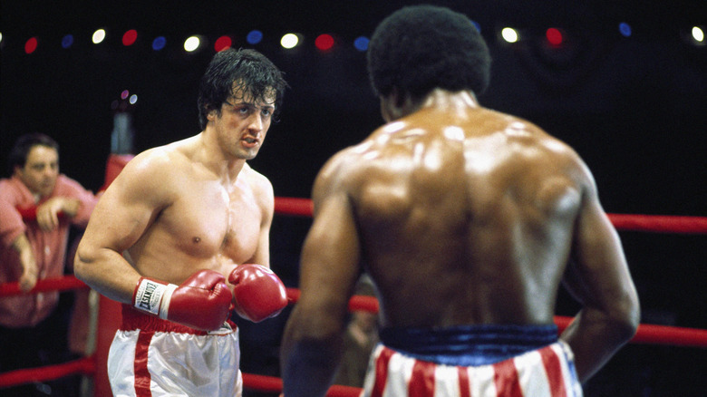 Rocky (Sylvester Stallone) fights Apollo Creed (Carl Weathers) in Rocky