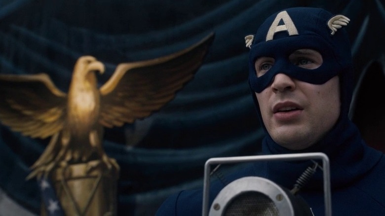 Captain America (Chris Evans) gives a speech in Captain America: The First Avenger