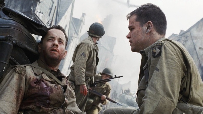 Captain Miller (Tom Hanks) talks to Private Ryan in Saving Private Ryan