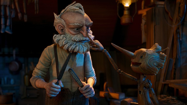 Geppetto and Pinocchio in Guillermo del Toro's Pinocchio