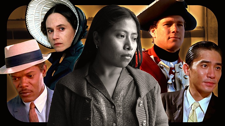 Samuel L. Jackson as Louis Batiste in Eve's Bayou, Holly Hunter as Ada McGrath in The Piano, Yalitza Aparicio as Cleo Gutiérrez in Roma, Ryan O'Neal as Barry Lyndon in Barry Lyndon, and Tony Leung Chiu-wai as Chow Mo-wan in In the Mood for Love