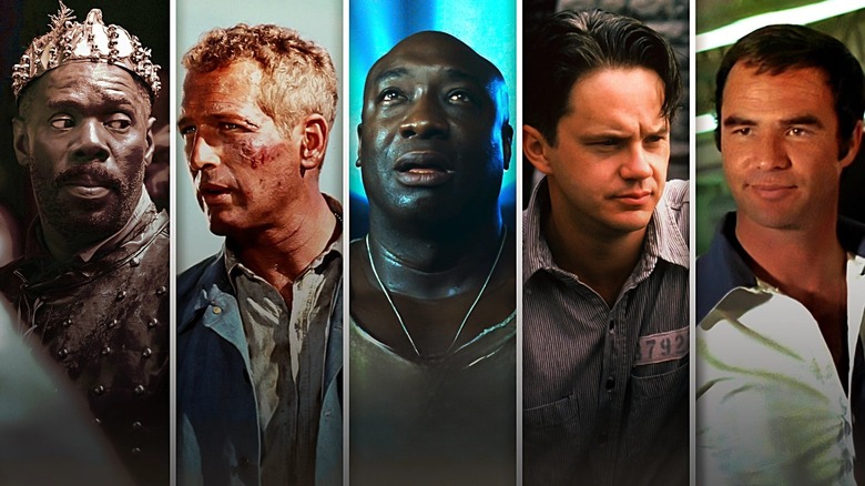 Divine G (Colman Domingo) in Sing Sing, Luke Jackson (Paul Newman) in Cool Hand Luke, John Coffey (Michael Clarke Duncan) in The Green Mile, Andy Dufresne (Tim Robbins) in The Shawshank Redemption, and Paul Crewe (Burt Reynolds) in The Longest Yard