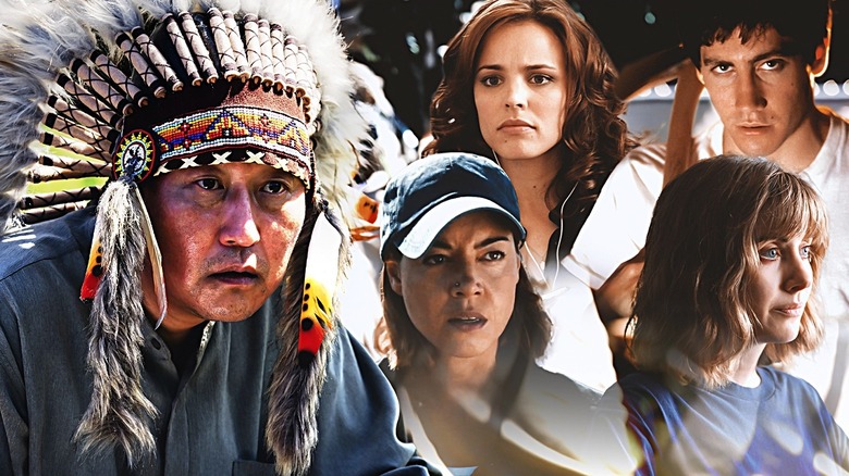 Jake Gyllenhaal in Donnie Darko, Song Kang-ho in Parasite, Rachel McAdams in Red Eye, Alison Brie in Horse Girl,  and Aubrey Plaza in Emily the Criminal in a composite image