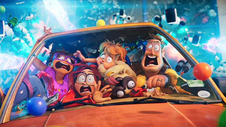 The Mitchells family screaming in their car