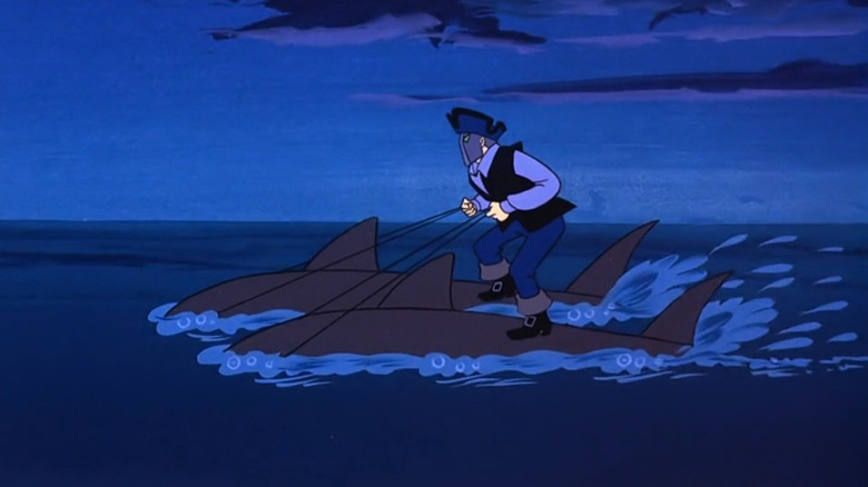 Old Iron Face riding mechanical sharks on The Scooby-Doo Show