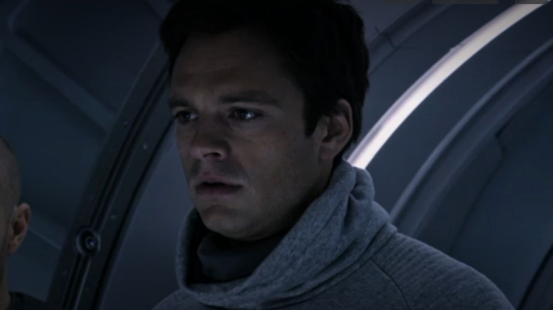 Chris Beck (Sebastian Stan) learning that Watney is alive in The Martian