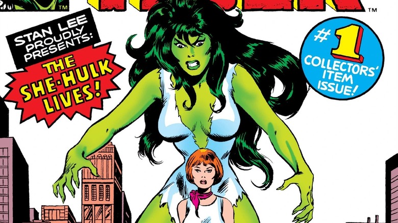 She-Hulk towering over Jennifer Walters