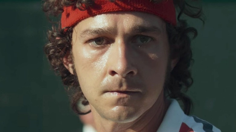 Shia LaBeouf as John, focusing in Borg vs McEnroe