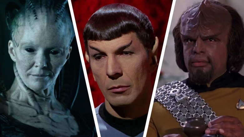 The Borg Queen, Spock, and Worf in a composite Star Trek image