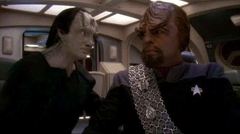 Star Trek: Deep Space Nine's Worf stares at Dukat