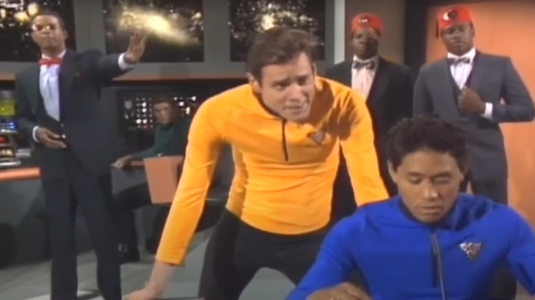 Louis Farrakhan (Damon Wayans) trying to persuade Captain Kirk (Jim Carrey) in a Star Trek parody on In Living Color