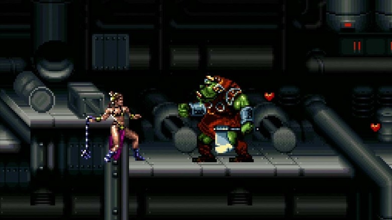 Leia fights a Gamorrean guard in Super Star Wars: Return of the Jedi