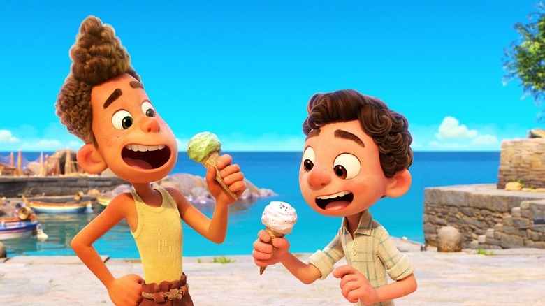 Alberto and Luca eating ice cream in Luca