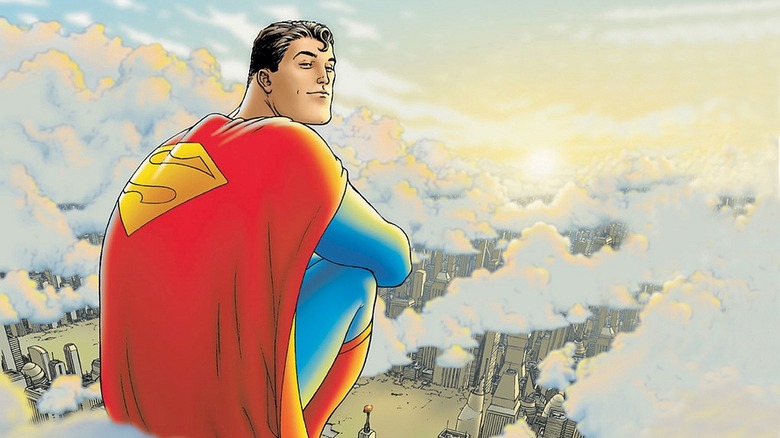 Superman sits on a cloud