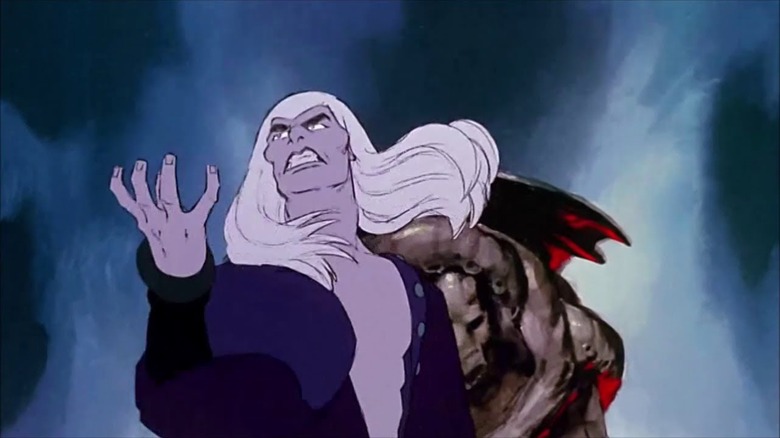 Nekron the Sorcerer rages at a dark sky