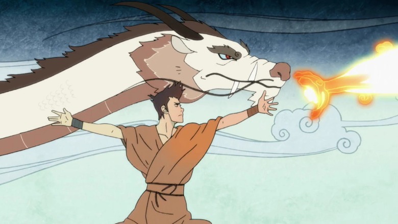 Wan firebending with a dragon