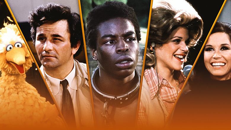 Big Bird (Caroll Spinney) from Sesame Street, Columbo (Peter Falk) from Columbo, Kunta Kinte (LeVar Burton) from Roots, Gilda Radner from Saturday Night Live, and Mary Richards (Mary Tyler Moore) from The Mary Tyler Moore Show