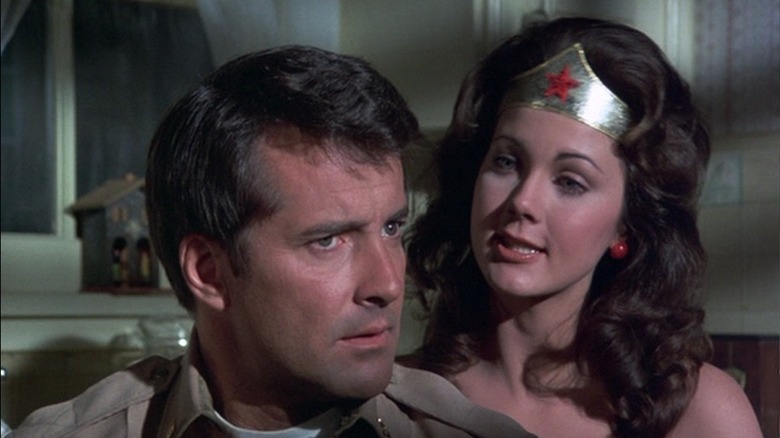 Steve Trevor (Lyle Waggoner) and Wonder Woman (Lynda Carter) discuss their fate in Wonder Woman