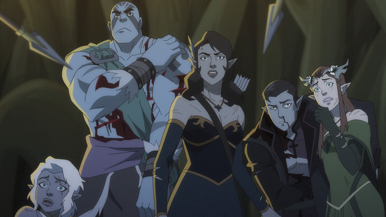 Pike, Grog, Vex, Vax, and Keylan in The Legend of Vox Machina