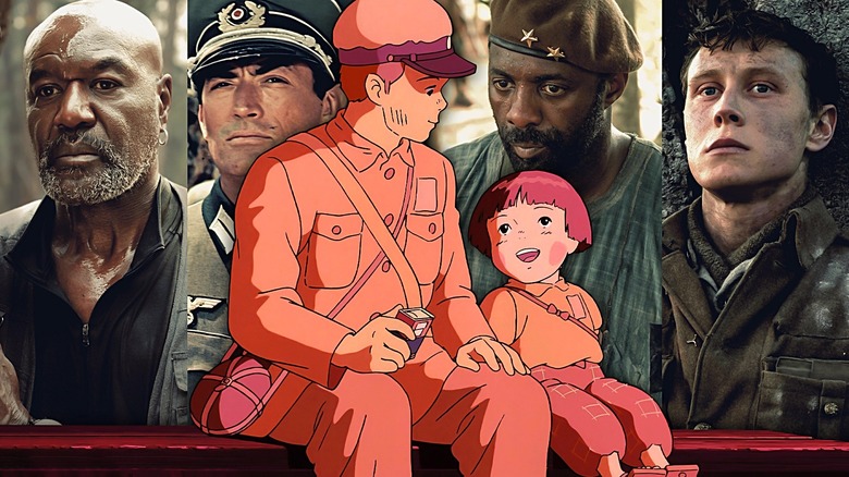 Delroy Lindo as Paul in Da 5 Bloods, Gregory Peck as Captain Keith Mallory in The Guns of Navarone, Seita and Setsuko Yokokawa in Grave of the Fireflies, Idris Elba as the Commandant in Beasts of No Nation, and George MacKay as Lance Corporal Schofield in 1917
