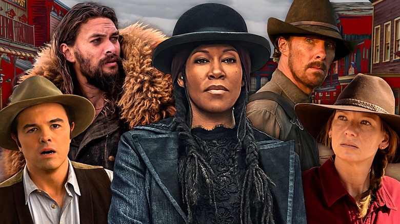 Seth MacFarlane as Albert Stark in A Million Ways to Die in the West, Jason Momoa as Declan Harp on Frontier, Regina King as Trudy Smith in The Harder They Fall, Benedict Cumberbatch as Phil Burbank in The Power of the Dog, and Anna Torv as Emily Lawson on Territory