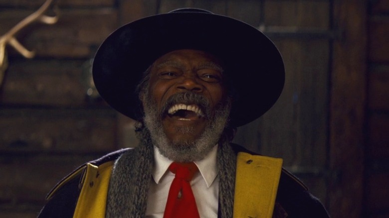 Samuel L. Jackson as Major Marquis Warren laughing in The Hateful Eight